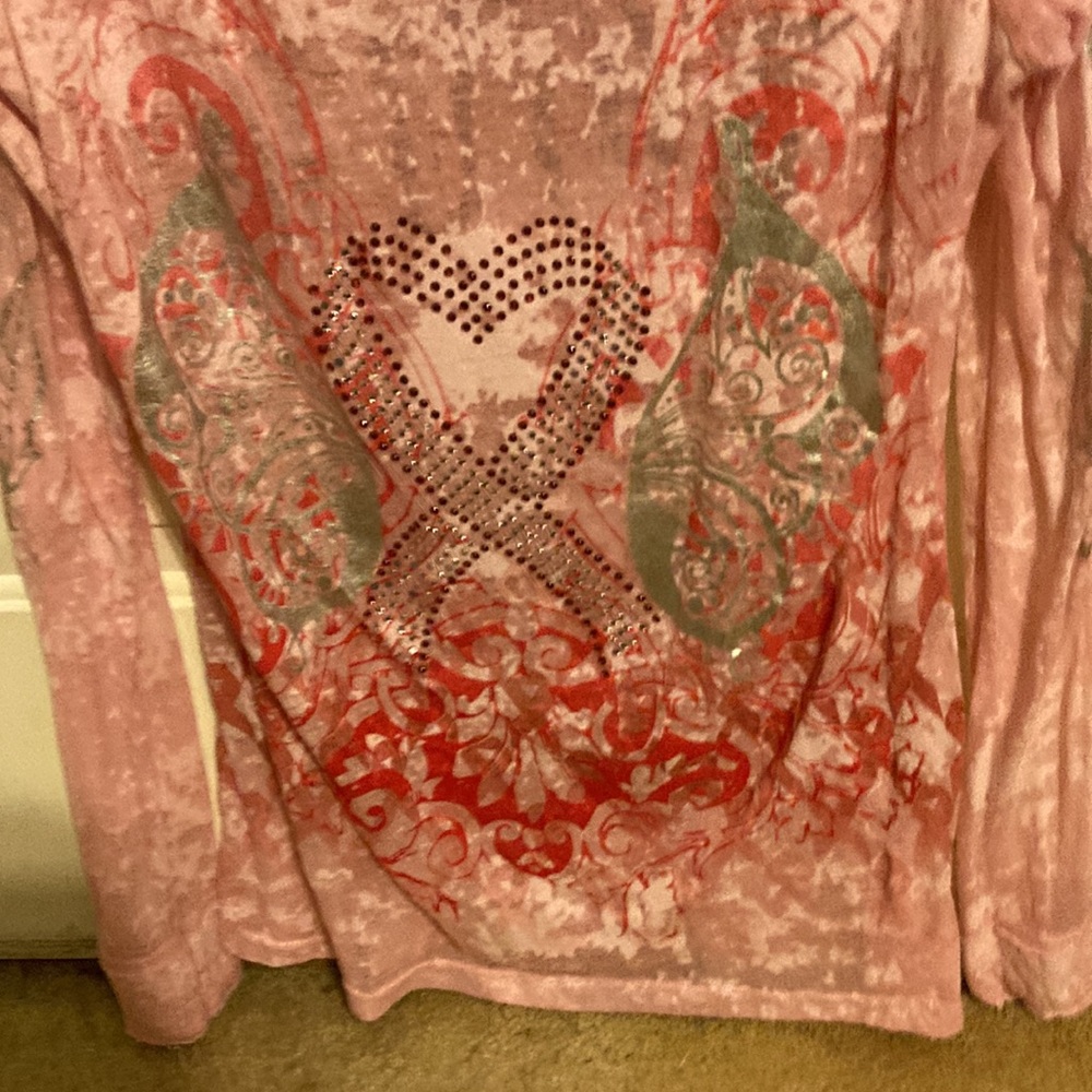 Pink breast cancer long sleeve hooded shirt. Size L.